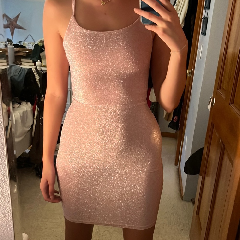 Pink Sparkly Dress with Lace Up Back